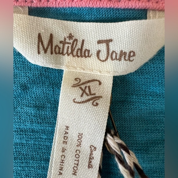 MATILDA JANE WOMEN’S TOP. SIZE XL. TURQUOISE TONES  RUFFLE STYLE SHORT SLEEVES - Picture 8 of 9